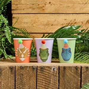 Club Green Party Dinosaur Pom Pom Paper Cups - Pack of 6 Multicolor Club Green Party Dinosaur Pom Pom Paper Cups - Pack of 6 Multicolor