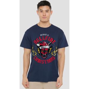 Stranger Things Hellfire Christmas T-Shirt, Navy Size: Small Navy S Stranger Things Hellfire Christmas T-Shirt, Navy Size: Small Navy S