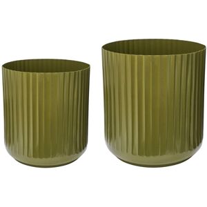 Ivyline Hudson Green Corrugated Planters, Set of Two in Bottle Green Bottle Green Ivyline Hudson Green Corrugated Planters, Set of Two in Bottle Green Bottle Green