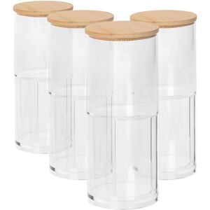 Harbour Housewares Reusable Plastic Stacking Bathroom Canisters with Bamboo Lid - Pack of 4 in Clear Clear Harbour Housewares Reusable Plastic Stacking Bathroom Canisters with Bamboo Lid - Pack of 4 in Clear Clear
