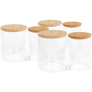 Harbour Housewares Reusable Plastic Twin Bathroom Canisters with Bamboo Lid - Pack of 3 in Clear Clear Harbour Housewares Reusable Plastic Twin Bathroom Canisters with Bamboo Lid - Pack of 3 in Clear Clear