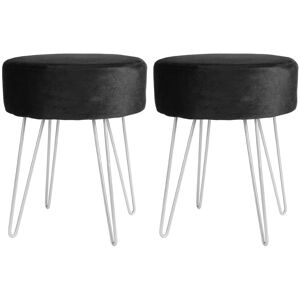 Harbour Housewares Round Velvet Footstools - H40 x D35cm - Silver Legs - Pack of 2 in Black Black Harbour Housewares Round Velvet Footstools - H40 x D35cm - Silver Legs - Pack of 2 in Black Black