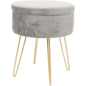 Harbour Housewares Round Velvet Storage Footstool - H45 x D36cm - Gold Legs in Grey Grey Harbour Housewares Round Velvet Storage Footstool - H45 x D36cm - Gold Legs in Grey Grey