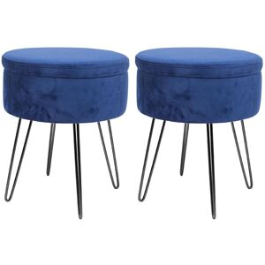 Harbour Housewares Round Velvet Storage Footstools - H45 x D36cm - Black Legs - Pack of 2 in Blue Blue Harbour Housewares Round Velvet Storage Footstools - H45 x D36cm - Black Legs - Pack of 2 in Blue Blue