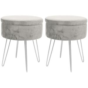 Harbour Housewares Round Velvet Storage Footstools - H45 x D36cm - Silver Legs - Pack of 2 in Grey Grey Harbour Housewares Round Velvet Storage Footstools - H45 x D36cm - Silver Legs - Pack of 2 in Grey Grey