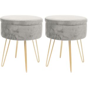 Harbour Housewares Round Velvet Storage Footstools - H45 x D36cm - Gold Legs - Pack of 2 in Grey Grey Harbour Housewares Round Velvet Storage Footstools - H45 x D36cm - Gold Legs - Pack of 2 in Grey Grey