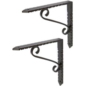 Hammer and Tongs Notched Scroll Iron Shelf Bracket - D150mm - Pack of 2 in Black Size: 1000mm x 1000mm Black 1000mm x 1000mm Hammer and Tongs Notched Scroll Iron Shelf Bracket - D150mm - Pack of 2 in Black Size: 1000mm x 1000mm Black 1000mm x 1000mm