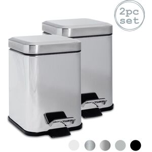 Harbour Housewares Square Bathroom Pedal Bins 3 Litre Pack of 2 in Silver Silver Harbour Housewares Square Bathroom Pedal Bins 3 Litre Pack of 2 in Silver Silver