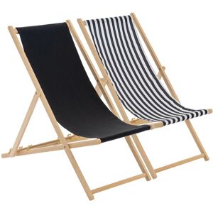 Harbour Housewares Folding Wooden Deck Chairs Black/Stripe Pack of 2 Multicolor Harbour Housewares Folding Wooden Deck Chairs Black/Stripe Pack of 2 Multicolor