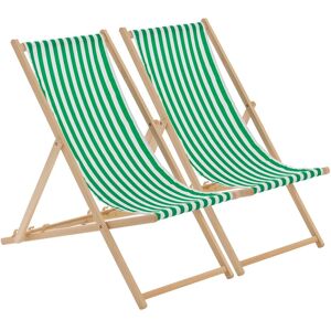 Harbour Housewares Folding Wooden Deck Chairs Green Stripe Pack of 2 Green Harbour Housewares Folding Wooden Deck Chairs Green Stripe Pack of 2 Green