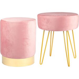 Harbour Housewares 2 Piece Round Soft Velvet Hairpin Footstool Set in Pink Pink Harbour Housewares 2 Piece Round Soft Velvet Hairpin Footstool Set in Pink Pink
