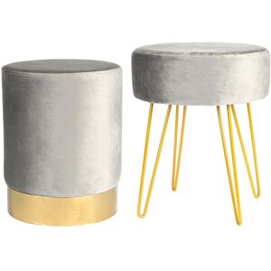 Harbour Housewares 2 Piece Round Soft Velvet Hairpin Footstool Set in Grey Grey Harbour Housewares 2 Piece Round Soft Velvet Hairpin Footstool Set in Grey Grey