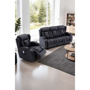 More4Homes Caesar Manual Recliner Bonded Leather 1+3 Seater Sofa Set in Black Black More4Homes Caesar Manual Recliner Bonded Leather 1+3 Seater Sofa Set in Black Black