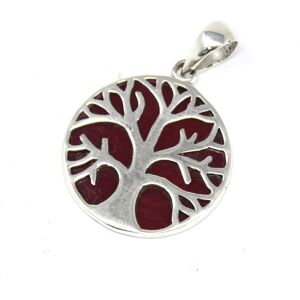 KDMD Women's Tree of Life Silver Pendant 22mm - Coral Effect in Maroon Maroon One Size KDMD Women's Tree of Life Silver Pendant 22mm - Coral Effect in Maroon Maroon One Size