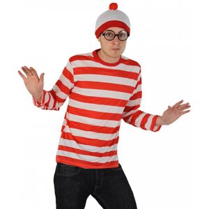 I Love Fancy Dress Men's Find Me Costume - Long Sleeve Top, Bobble Hat & Round Glasses in Red Size: XL Red XL I Love Fancy Dress Men's Find Me Costume - Long Sleeve Top, Bobble Hat & Round Glasses in Red Size: XL Red XL