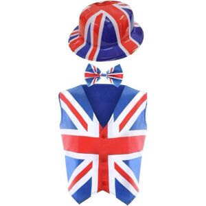 I Love Fancy Dress Union Jack Waistcoat, Bow Tie & Bowler Hat in Blue Size: Medium Blue Medium I Love Fancy Dress Union Jack Waistcoat, Bow Tie & Bowler Hat in Blue Size: Medium Blue Medium