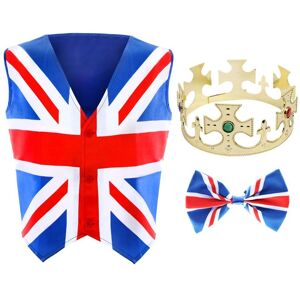 I Love Fancy Dress Union Jack Waistcoat, Bow Tie & Crown in Blue Size: 3XL Blue 3XL I Love Fancy Dress Union Jack Waistcoat, Bow Tie & Crown in Blue Size: 3XL Blue 3XL