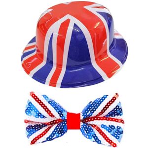 I Love Fancy Dress Union Jack Bowler Hat & Sequin Bow Tie Set in Red Size: 3 Pack Red 3 Pack I Love Fancy Dress Union Jack Bowler Hat & Sequin Bow Tie Set in Red Size: 3 Pack Red 3 Pack