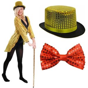 I Love Fancy Dress Gold Sequin Tailcoat with Hat & Bow Tie Set Size: 2XL Gold 2XL I Love Fancy Dress Gold Sequin Tailcoat with Hat & Bow Tie Set Size: 2XL Gold 2XL