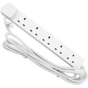KAV 6 Gang Lead 2 Metre Length 13A White Extension Pin Plug & Cable White KAV 6 Gang Lead 2 Metre Length 13A White Extension Pin Plug & Cable White