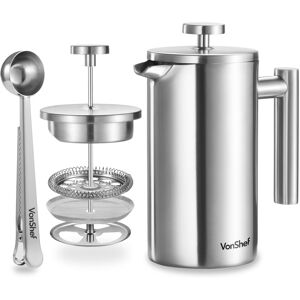 VonShef Double-Walled Stainless Steel w/ Measuring Spoon Cafetiere in Silver Size: Large Silver Large VonShef Double-Walled Stainless Steel w/ Measuring Spoon Cafetiere in Silver Size: Large Silver Large
