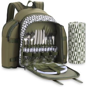 VonShef 4 Person Picnic Backpack with Full Dining Set & Blanket in Green Green VonShef 4 Person Picnic Backpack with Full Dining Set & Blanket in Green Green