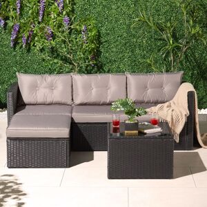 VonHaus Antigua Rattan Outdoor Corner Chaise Sofa & Table in Black Black VonHaus Antigua Rattan Outdoor Corner Chaise Sofa & Table in Black Black