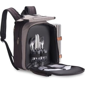 VonShef 2 Person Picnic Backpack with Full Dining Set & Blanket in Grey Grey VonShef 2 Person Picnic Backpack with Full Dining Set & Blanket in Grey Grey