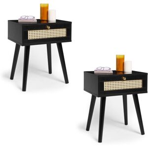 Spinningfield Set of 2 1 Drawer Rattan Effect Fronted Side Table in Black Black Spinningfield Set of 2 1 Drawer Rattan Effect Fronted Side Table in Black Black