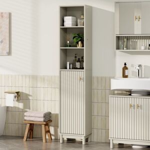 VonHaus Victoria Freestanding Slim Tall Bathroom Storage Cabinet in Stone Stone VonHaus Victoria Freestanding Slim Tall Bathroom Storage Cabinet in Stone Stone