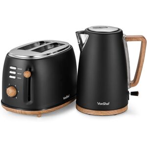 VonShef Scandi 1.7L Rapid Boil Kettle 3000W & 2 Slice Wide Slot Toaster 850W Kettle & Toaster Set in Black Black VonShef Scandi 1.7L Rapid Boil Kettle 3000W & 2 Slice Wide Slot Toaster 850W Kettle & Toaster Set in Black Black
