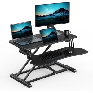 VonHaus Height Adjustable Two Tier Electric Desk Converter with Keyboard Shelf in Black Black VonHaus Height Adjustable Two Tier Electric Desk Converter with Keyboard Shelf in Black Black