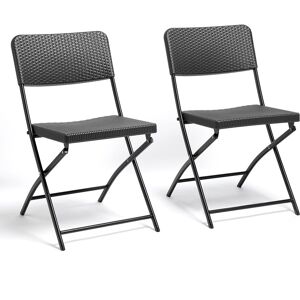 VonHaus Rattan Effect Set of 2 Folding Garden Chairs in Black Black VonHaus Rattan Effect Set of 2 Folding Garden Chairs in Black Black