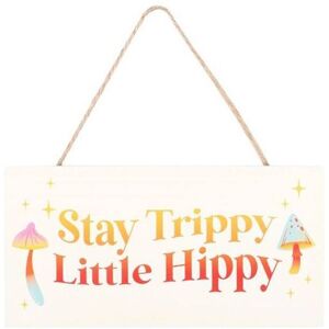 KDMD Stay Trippy, Little Hippy Hanging Sign in White White KDMD Stay Trippy, Little Hippy Hanging Sign in White White