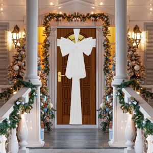 Shatchi Christmas Door Bow - 9m Giant Bow Door Cover - Front Door Decorations for Xmas Wedding, Baby Shower Outside Home Decor in White White Shatchi Christmas Door Bow - 9m Giant Bow Door Cover - Front Door Decorations for Xmas Wedding, Baby Shower Outside Home Decor in White White