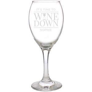 Personalised Memento Company Personalised 'It's Time to Wine Down' Wine Glass in Clear Clear Personalised Memento Company Personalised 'It's Time to Wine Down' Wine Glass in Clear Clear