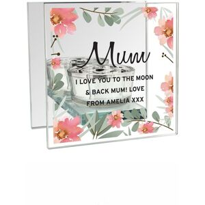 Personalised Memento Company Women's Personalised Floral Sentimental Mirrored Glass Tea Light Candle Holder in Clear Clear Personalised Memento Company Women's Personalised Floral Sentimental Mirrored Glass Tea Light Candle Holder in Clear Clear