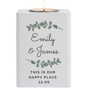 Personalised Memento Company Personalised Botanical White Wooden Tea light Holder White Personalised Memento Company Personalised Botanical White Wooden Tea light Holder White