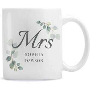 Personalised Memento Company Women's Personalised Botanical Mrs Mug in White White Personalised Memento Company Women's Personalised Botanical Mrs Mug in White White