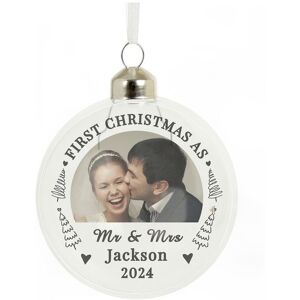 Personalised Memento Company Personalised First Married Christmas Photo Upload Glass Bauble in Clear Clear Personalised Memento Company Personalised First Married Christmas Photo Upload Glass Bauble in Clear Clear