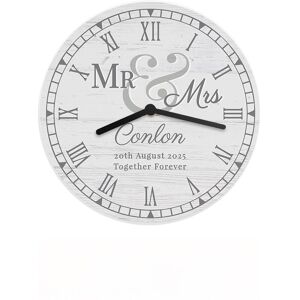 Personalised Memento Company Personalised Mr & Mrs Wooden Clock in White White Personalised Memento Company Personalised Mr & Mrs Wooden Clock in White White
