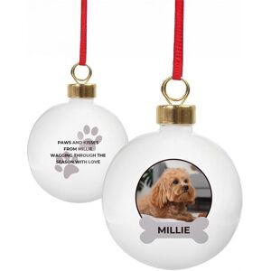 Personalised Memento Company Personalised Photo Upload Dog Christmas Bauble in White White Personalised Memento Company Personalised Photo Upload Dog Christmas Bauble in White White