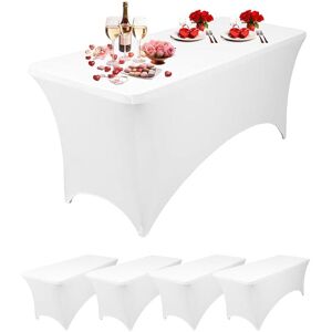 Neel Blue 8FT Spandex Tablecloth Rectangle Patio Table Cover for Wedding Party Decoration, Pack of 5 in White White Neel Blue 8FT Spandex Tablecloth Rectangle Patio Table Cover for Wedding Party Decoration, Pack of 5 in White White