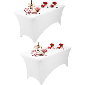 Neel Blue 8FT Spandex Tablecloth Rectangle Patio Table Cover for Wedding Party Decoration, Pack of 2 in White White Neel Blue 8FT Spandex Tablecloth Rectangle Patio Table Cover for Wedding Party Decoration, Pack of 2 in White White