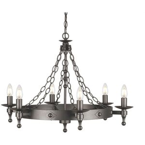 Loops 6 Bulb Chandelier Wrought Iron Style Chain Graphite Finish Black LED E14 60W Black Loops 6 Bulb Chandelier Wrought Iron Style Chain Graphite Finish Black LED E14 60W Black