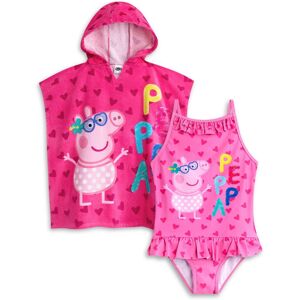 Peppa Pig Girl's Toddler Poncho Towel & 1 Piece Swimming Costume Set (Girls Pink) in Pink Size: 3-4 Years Pink 3-4 Years Peppa Pig Girl's Toddler Poncho Towel & 1 Piece Swimming Costume Set (Girls Pink) in Pink Size: 3-4 Years Pink 3-4 Years
