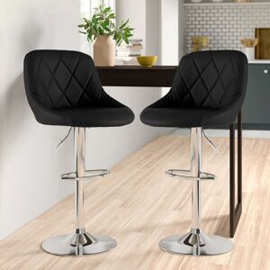 Neo Set of Two Madrid Leather Bar Stools with Chrome Leg in Black Black Neo Set of Two Madrid Leather Bar Stools with Chrome Leg in Black Black