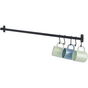 LIVIVO Hanging Rail with 5 'S' Hooks - (79cm) in Black Black LIVIVO Hanging Rail with 5 'S' Hooks - (79cm) in Black Black