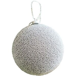 Melody Maison Set Of 3 Silver Grey Beaded Baubles - 8cm Silver Melody Maison Set Of 3 Silver Grey Beaded Baubles - 8cm Silver