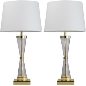 First Choice Lighting Set of 2 Gold Touch Lamps with White Cotton Shades Gold First Choice Lighting Set of 2 Gold Touch Lamps with White Cotton Shades Gold